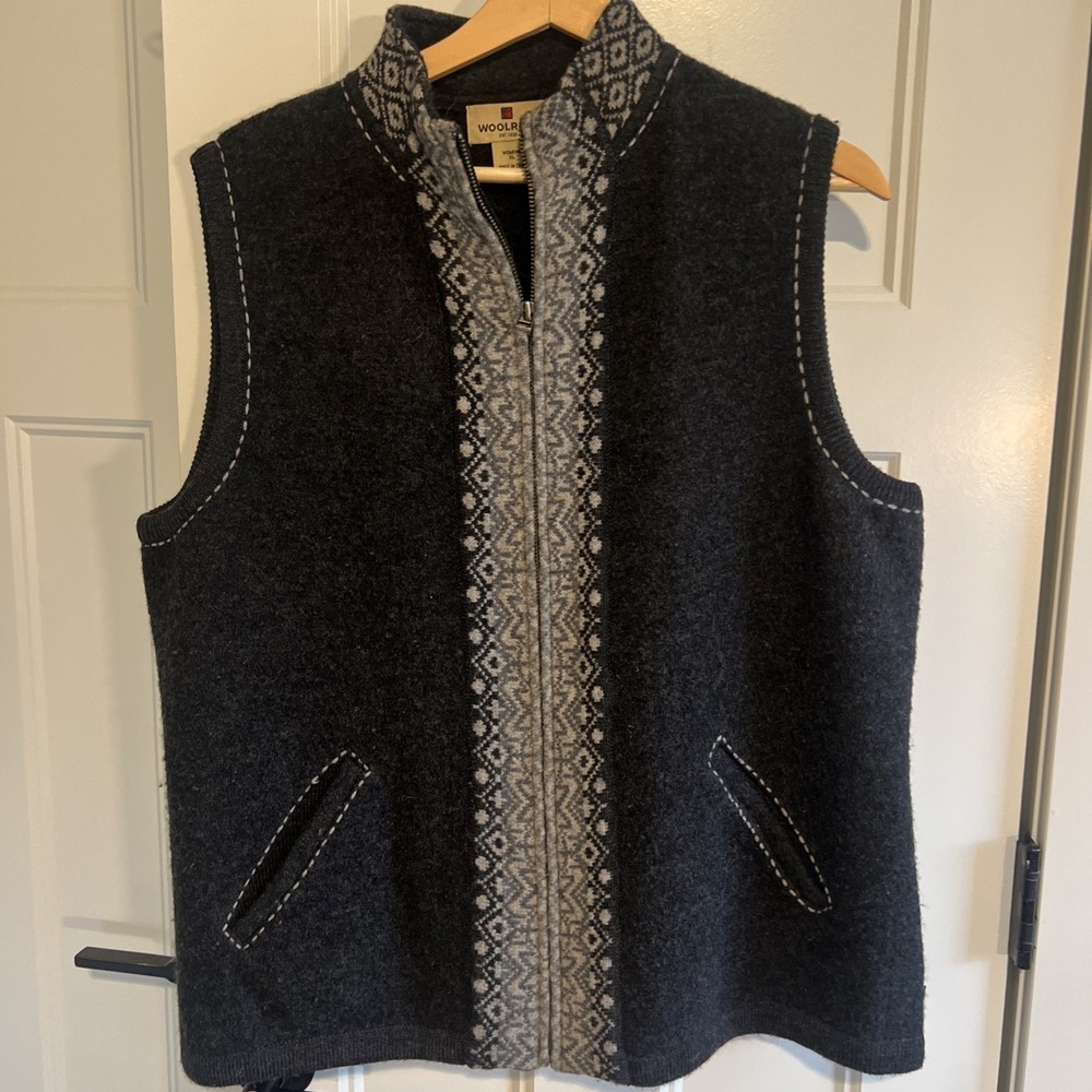 Woolrich Womens 100% Wool Vest Size XL Heather Grey 9639 Full Zip VTG
